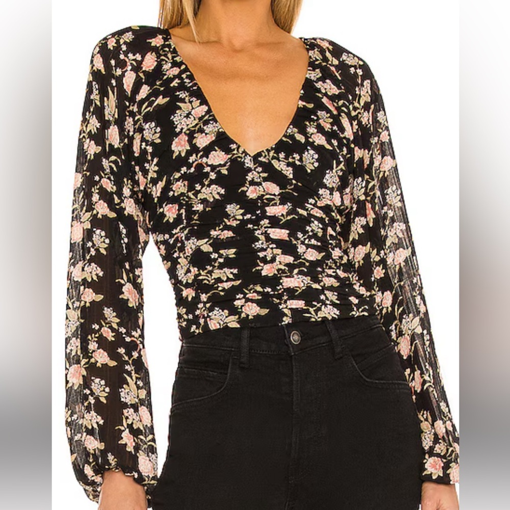 Free People Black and Pink Floral Blouse